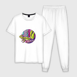 Пижама хлопковая мужская Cool Lizard Крутая ящерица, цвет: белый