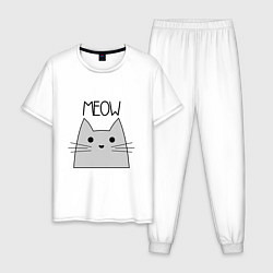 Пижама хлопковая мужская Котик - Мяу, цвет: белый