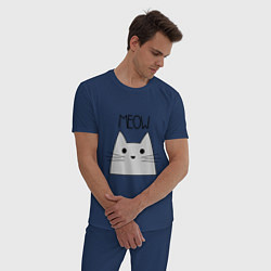 Пижама хлопковая мужская Котик - Мяу, цвет: тёмно-синий — фото 2