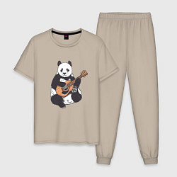 Пижама хлопковая мужская Панда гитарист Panda Guitar, цвет: миндальный