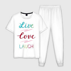 Пижама хлопковая мужская Live love laugh, Живи, люби, цвет: белый