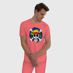 Пижама хлопковая мужская Пиратский знак из One Piece, цвет: коралловый — фото 2