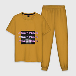 Пижама хлопковая мужская Ночные флюиды, цвет: горчичный