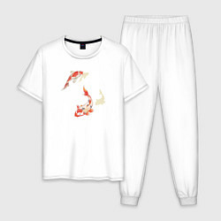 Пижама хлопковая мужская Карпы кои, цвет: белый