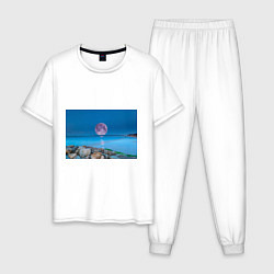 Пижама хлопковая мужская Лунный пляж, цвет: белый
