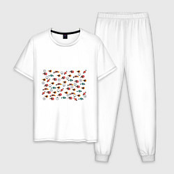 Пижама хлопковая мужская Цветные рыбки, цвет: белый