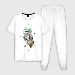 Пижама хлопковая мужская Owl rhombus, цвет: белый