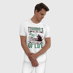 Пижама хлопковая мужская Рыбалка моя жизнь, цвет: белый — фото 2