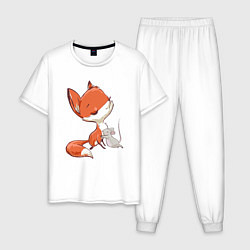 Пижама хлопковая мужская Лисичка и мышка, цвет: белый