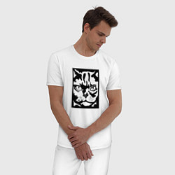 Пижама хлопковая мужская Cat Obey - Кот Подчиняйся, цвет: белый — фото 2