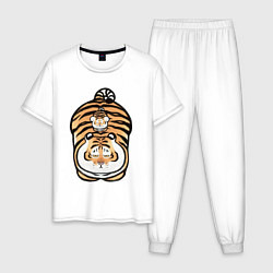Пижама хлопковая мужская Семейка тигров, цвет: белый