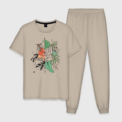 Пижама хлопковая мужская Geometry Fox, цвет: миндальный