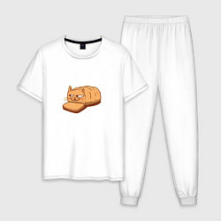 Пижама хлопковая мужская Кот хлеб - Bread Cat, цвет: белый
