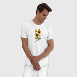 Пижама хлопковая мужская Подсолнухи, цвет: белый — фото 2