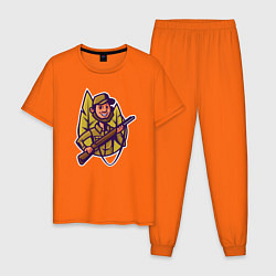 Пижама хлопковая мужская Охотник держит ружье, цвет: оранжевый