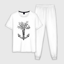 Пижама хлопковая мужская Славянский якорь в виде дерева, цвет: белый