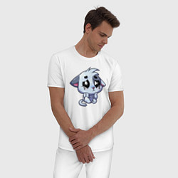 Пижама хлопковая мужская Котик Грустит, цвет: белый — фото 2