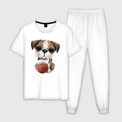 Пижама хлопковая мужская Бульдог - Баскетбол, цвет: белый