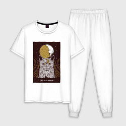Пижама хлопковая мужская Кот Луна Cat Moon - ТАРО, цвет: белый