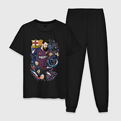 Пижама хлопковая мужская Messi Barcelona Argentina Striker, цвет: черный