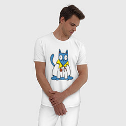 Пижама хлопковая мужская Кот Врач Cat Doctor Trust me, цвет: белый — фото 2