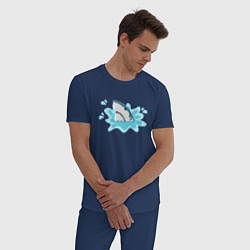 Пижама хлопковая мужская Акула в воде, цвет: тёмно-синий — фото 2