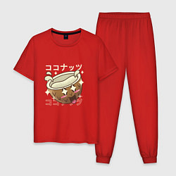 Пижама хлопковая мужская Японский кавайный кокос, цвет: красный