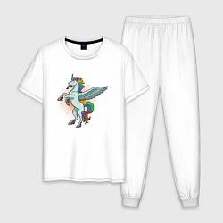 Пижама хлопковая мужская Единорог с крыльями, цвет: белый