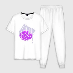 Пижама хлопковая мужская Мяч - Волейбол, цвет: белый