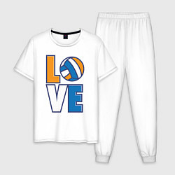 Пижама хлопковая мужская Love Volleyball, цвет: белый