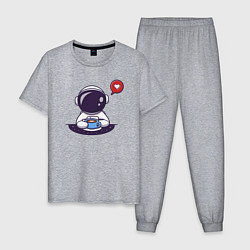 Пижама хлопковая мужская Астронавт с кружкой, цвет: меланж