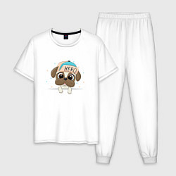 Пижама хлопковая мужская Собачка в кепке Hero, цвет: белый