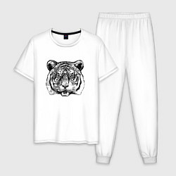 Пижама хлопковая мужская Тигр голова, цвет: белый