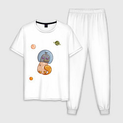 Пижама хлопковая мужская Утконос и космос, цвет: белый