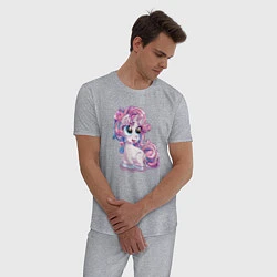 Пижама хлопковая мужская Маленький розовый единорог, цвет: меланж — фото 2