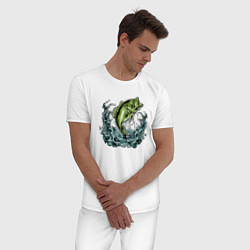 Пижама хлопковая мужская Мечта рыбака, цвет: белый — фото 2
