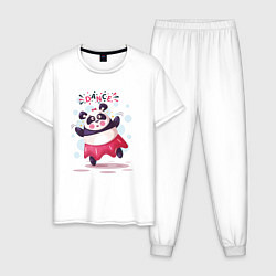 Пижама хлопковая мужская Панда танец, цвет: белый