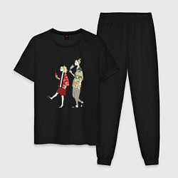 Пижама хлопковая мужская ДВА ДРУГА МИККИ И ДРАКЕН, цвет: черный