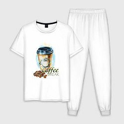 Пижама хлопковая мужская Coffee break, цвет: белый