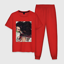 Пижама хлопковая мужская Клинок рассекающий демонов Незуко, цвет: красный