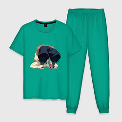 Пижама хлопковая мужская Клинок, рассекающий демонов, цвет: зеленый