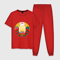 Пижама хлопковая мужская Белоруссия Герб Белоруссии, цвет: красный