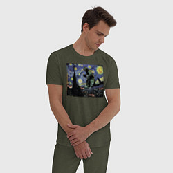 Пижама хлопковая мужская Годзилла Ван Гога, цвет: меланж-хаки — фото 2