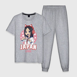 Пижама хлопковая мужская Japan lover anime girl, цвет: меланж