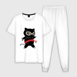 Пижама хлопковая мужская Ninja Cat, цвет: белый