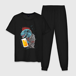 Пижама хлопковая мужская Пивозавр - Гранж, цвет: черный