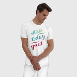 Пижама хлопковая мужская Make today great, настроение, цвет: белый — фото 2