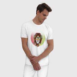Пижама хлопковая мужская Reggae Lion, цвет: белый — фото 2