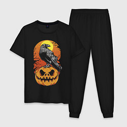 Пижама хлопковая мужская Ворон встречает праздник, цвет: черный