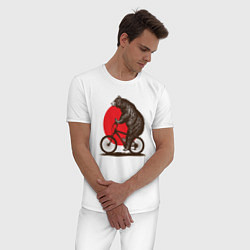 Пижама хлопковая мужская Медведь на велосиеде, цвет: белый — фото 2